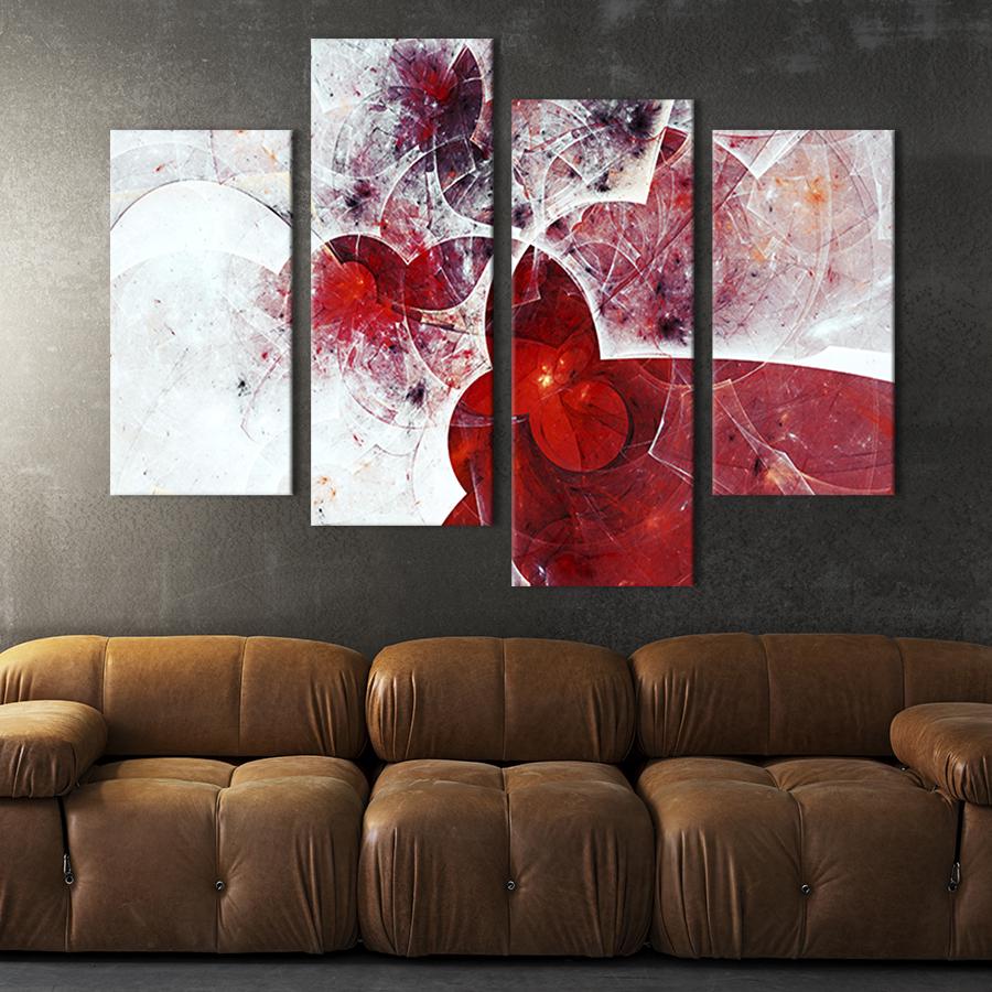 Картина модульная из 4 частей Хрупкая красно-белая абстракция XL 149x106 см (16-42)