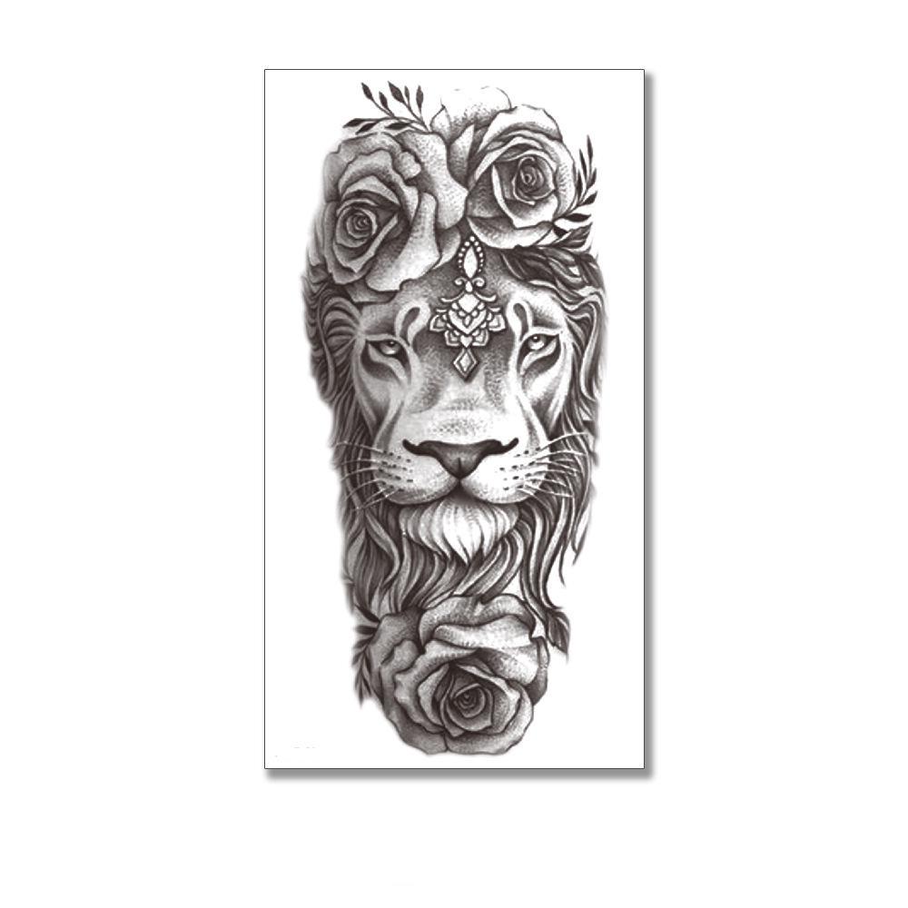 Тату временное водостойкое 3D большое Лев в розах XQB-324 20х9 см (4506384)