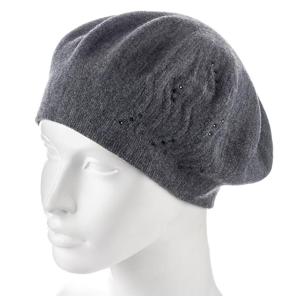 Берет женский Zolly ZH215 двойной со стразами тонкой вязки полушерстяной Темно-серый