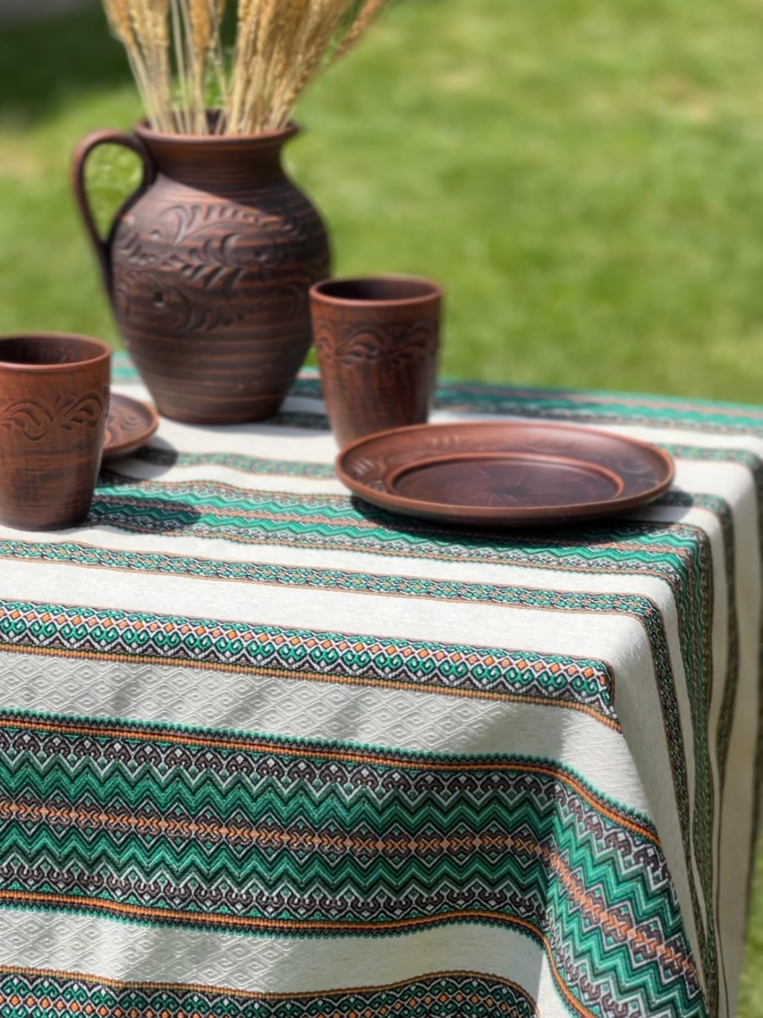 Скатертина лляна великодня Стожари з українським орнаментом 220x150 см Зелений (1903-4) - фото 3