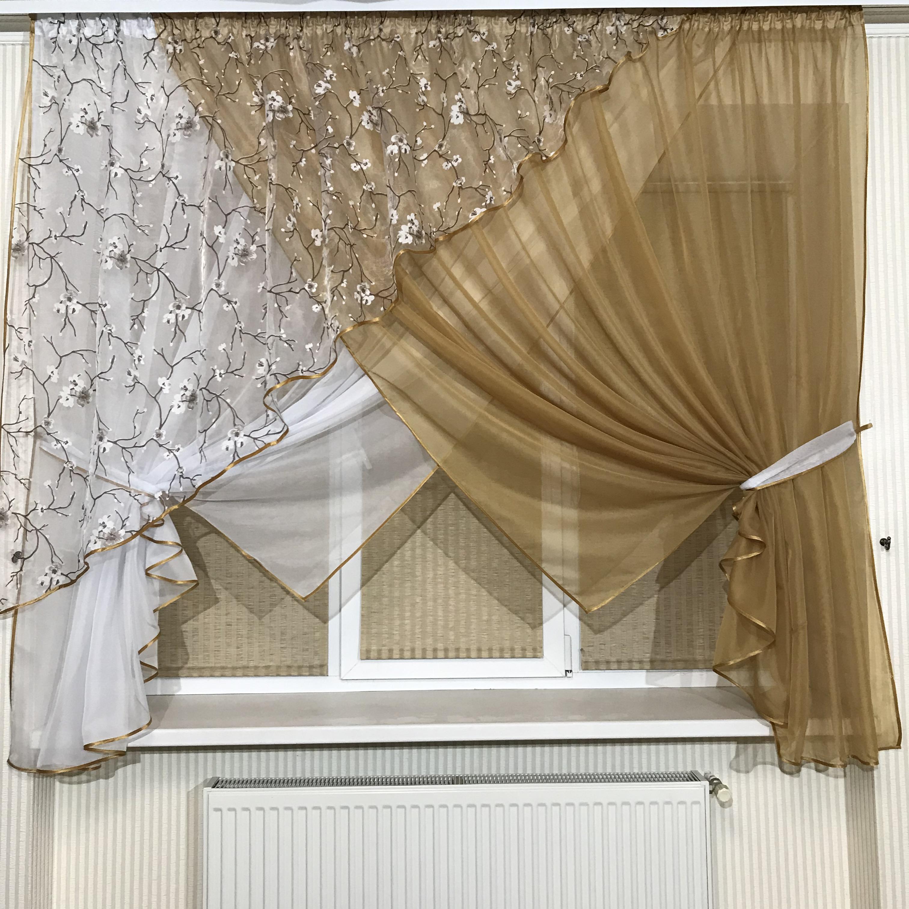 Занавеска на кухню TG Home №362 Сакура Карамельный