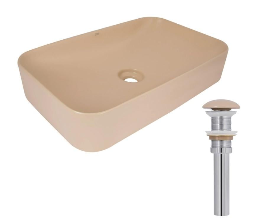 Раковина накладная прямоугольная Qtap Tern с донным клапаном Beige (QTTER188SB49790)