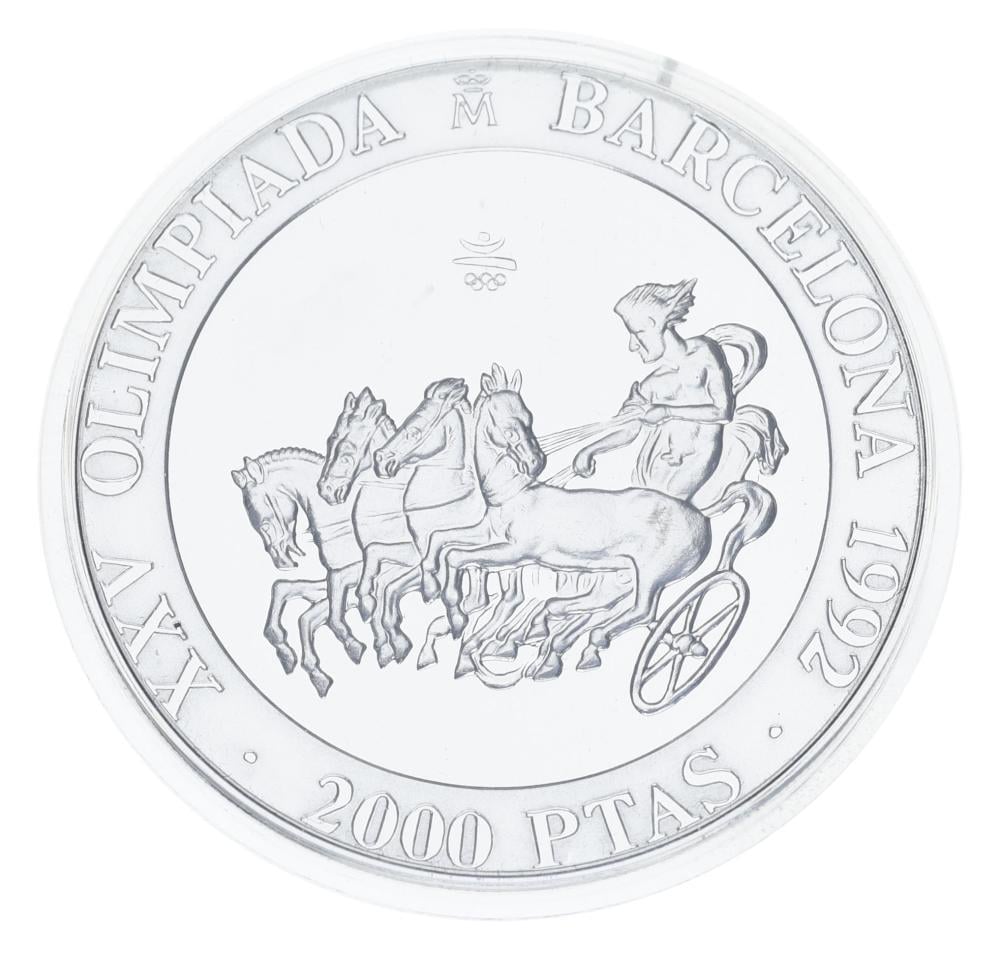Коллекционная монета Испания 2000 песет 1992 года Серебро Proof XXV летние Олимпийские игры в Барселоне 1992 года-Гонки колесниц (М23317)