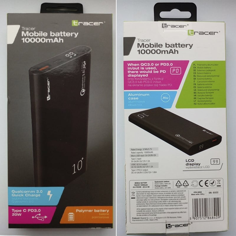 Повербанк Tracer alu PD20W 46960 + QC3,0 10000 mAh Black (13465948) - фото 4