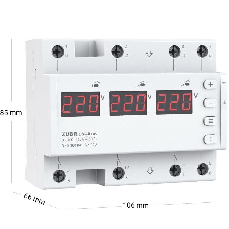 Реле напряжения трехфазное ZUBR D6-40 Red (9340790) - фото 2