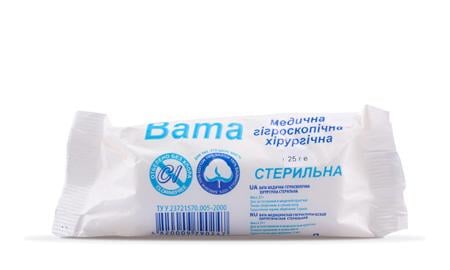 Вата медицинская гигроскопическая хирургическая стерильная ролик 25 г