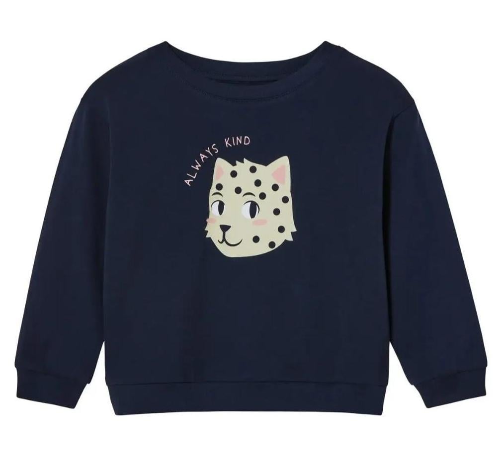 Свитшот хлопковый Lupilu с кошкой 110-116 см Синий (100710039)