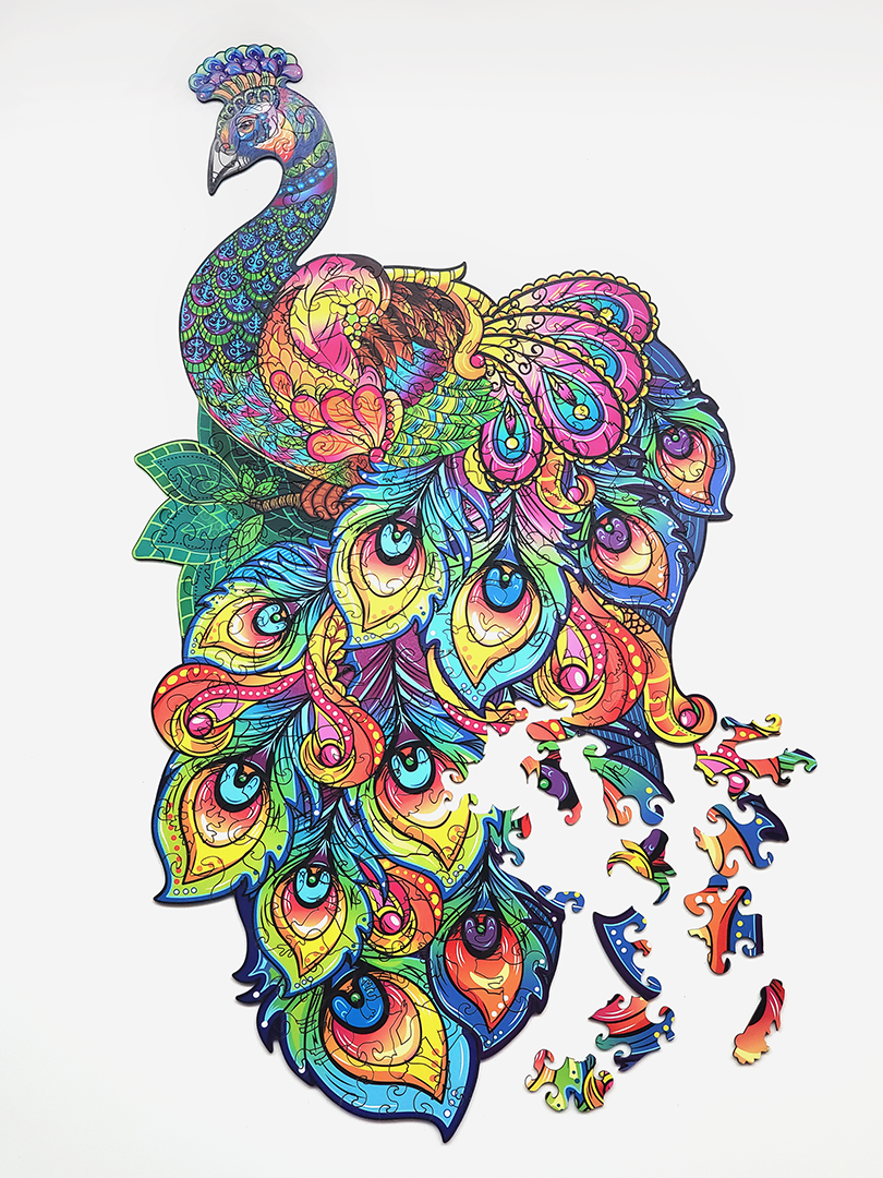 Пазл деревянный Павлин элементы в форме животных 53,8х29,6 см 184 шт. (1526084661) - фото 5