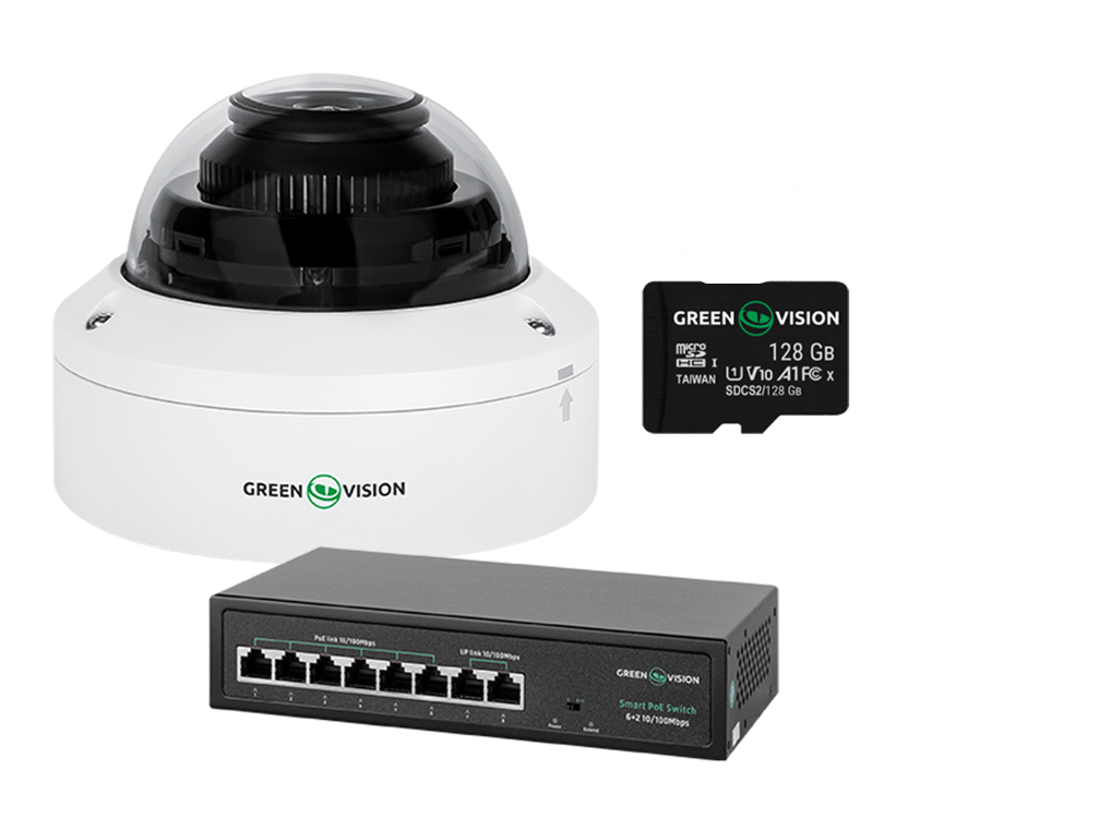 Комплект видеонаблюдения GreenVision GV-804 с функцией распознавания лиц на 1 IP-камеру (2352551169)