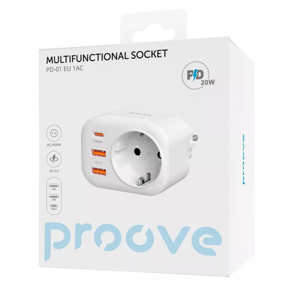 Розетка-розгалужувач багатофункціональна Proove Multifunctional Socket PD-01 EU 1AC 1 Type-C 20W 2 USB (44889) - фото 7