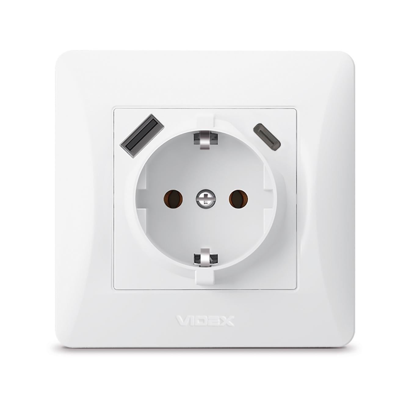 Розетка одинарная с заземлением Videx Binera с USB/USB-C Белый (00000043808) Розетка одинарная с заземлением Videx Binera с USB/USB-C Белый (00000043808)