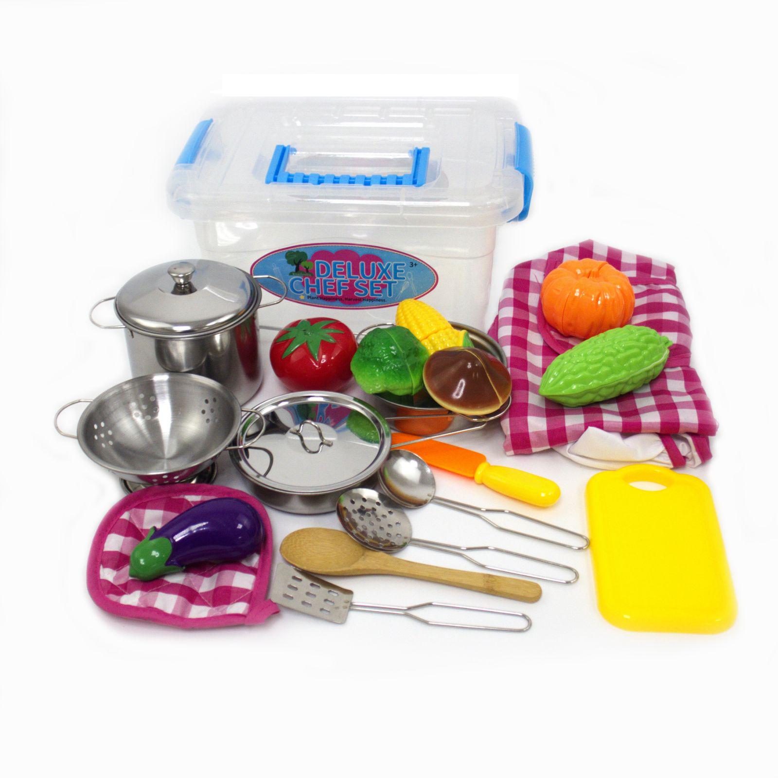 Детский кухонный игровой набор Deluxe Chef Set с фартуком/металлической посудой/аксессуарами 23 шт. - фото 2 Детский кухонный игровой набор Deluxe Chef Set с фартуком/металлической посудой/аксессуарами 23 шт. - фото 2