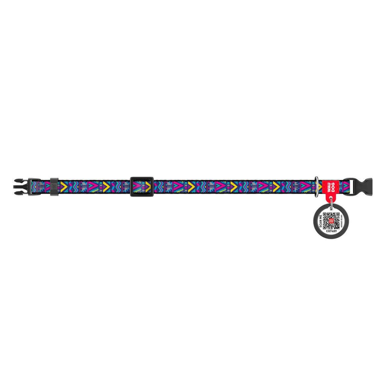 Нашийник для котів/собак нейлоновий Waudog Nylon Інді з QR паспортом 20-30 см 10 мм (5228)