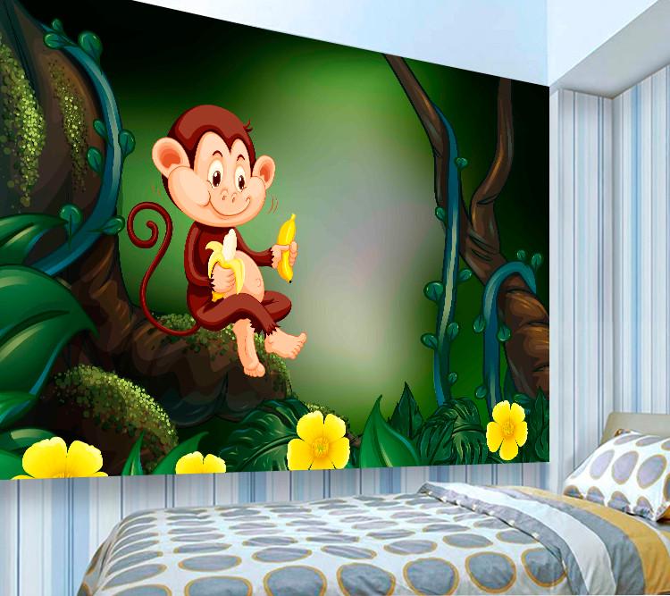 Фотообои 3D для детской комнаты Обезьяна и бананы