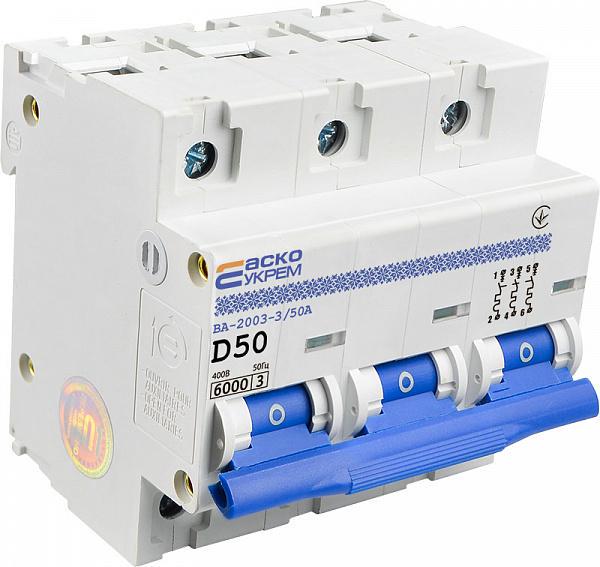 Автоматичний вимикач АСКО-Укрем ВА-2003 3P 50А 6кА D (A0010030001) - фото 2 Автоматичний вимикач АСКО-Укрем ВА-2003 3P 50А 6кА D (A0010030001) - фото 2