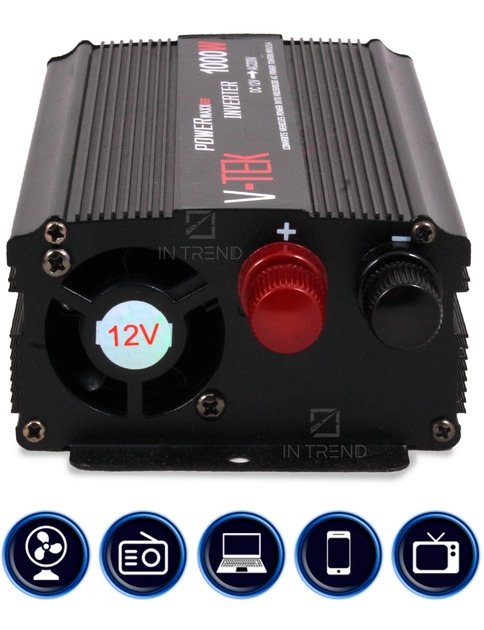 Перетворювач напруги автомобільний V-TEK PowerMaxx-SSK 1000 W 12-220 В USB з охолодженням Чорний (14-36-SSK1000W) - фото 4