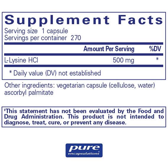 Лизин Pure Encapsulations L-Lysine 500 мг 270 Caps (PE-01242) - фото 2