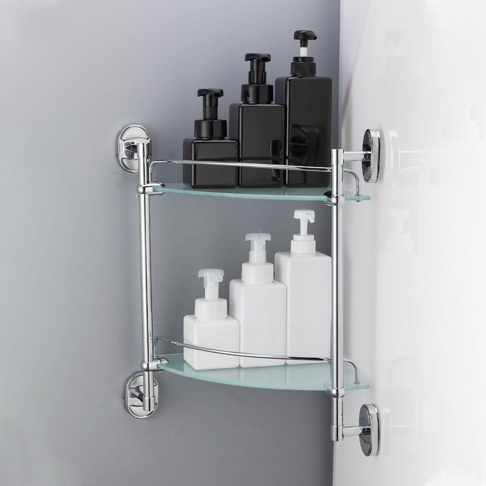 Полиця настінна скляна Frap F1907-2 2-ох ярусна кутова Хром (126653) - фото 5