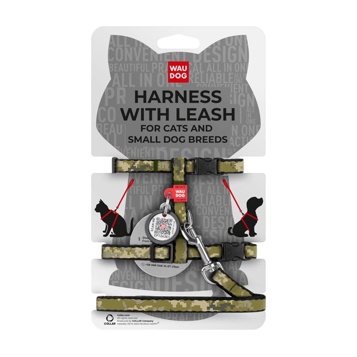 Шлея з повідцем Waudog Nylon Мілітарі з QR паспортом/ пластиковим фастексом XS 10 мм х 122 см х 25-40 см х 20-30 см (329-4026 Col)
