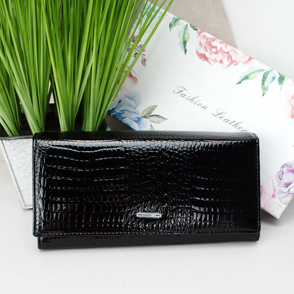 Кошелек женский Fuerdanni 16601 лаковый на магните Черный (2283991405)