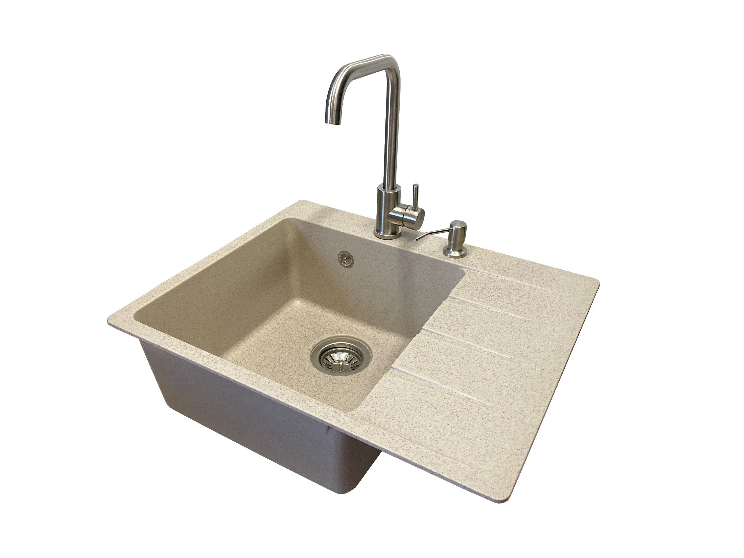 Мойка кухонная VECTOR Forest 62x50 см чаша слева/смеситель/дозатор/сифон Бежевый (225b41ca)