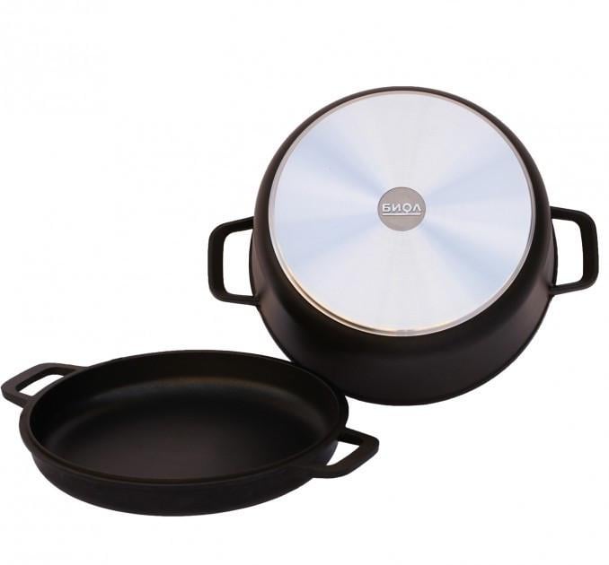 Каструля алюмінієва з кришкою сковородою Биол 3 л (К302П) - фото 3 Каструля алюмінієва з кришкою сковородою Биол 3 л (К302П) - фото 3