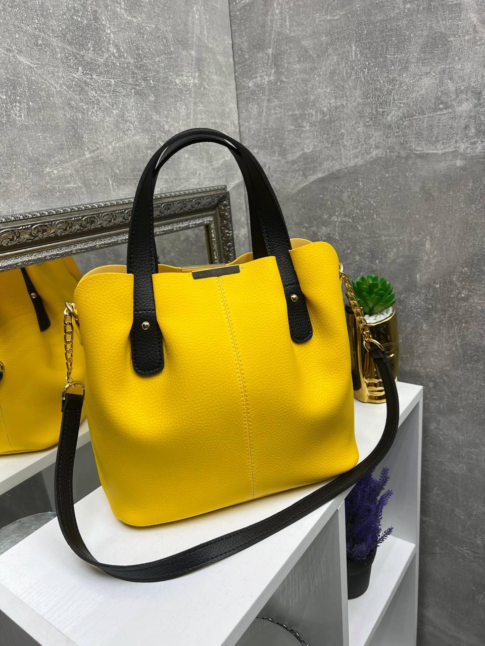 Сумка большая женская элегантная вместительная через плечо из экокожи плечевой ремешок Желтый с черным - фото 5 Сумка большая женская элегантная вместительная через плечо из экокожи плечевой ремешок Желтый с черным - фото 5