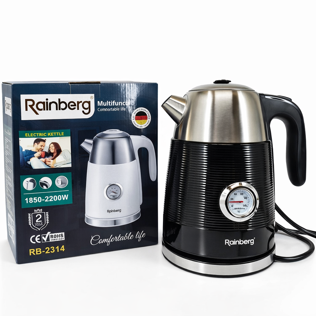 Електрочайник Rainberg RB-2314 з термометром та автовимкненням 1,7 л 2200 Вт Чорний (33164778)
