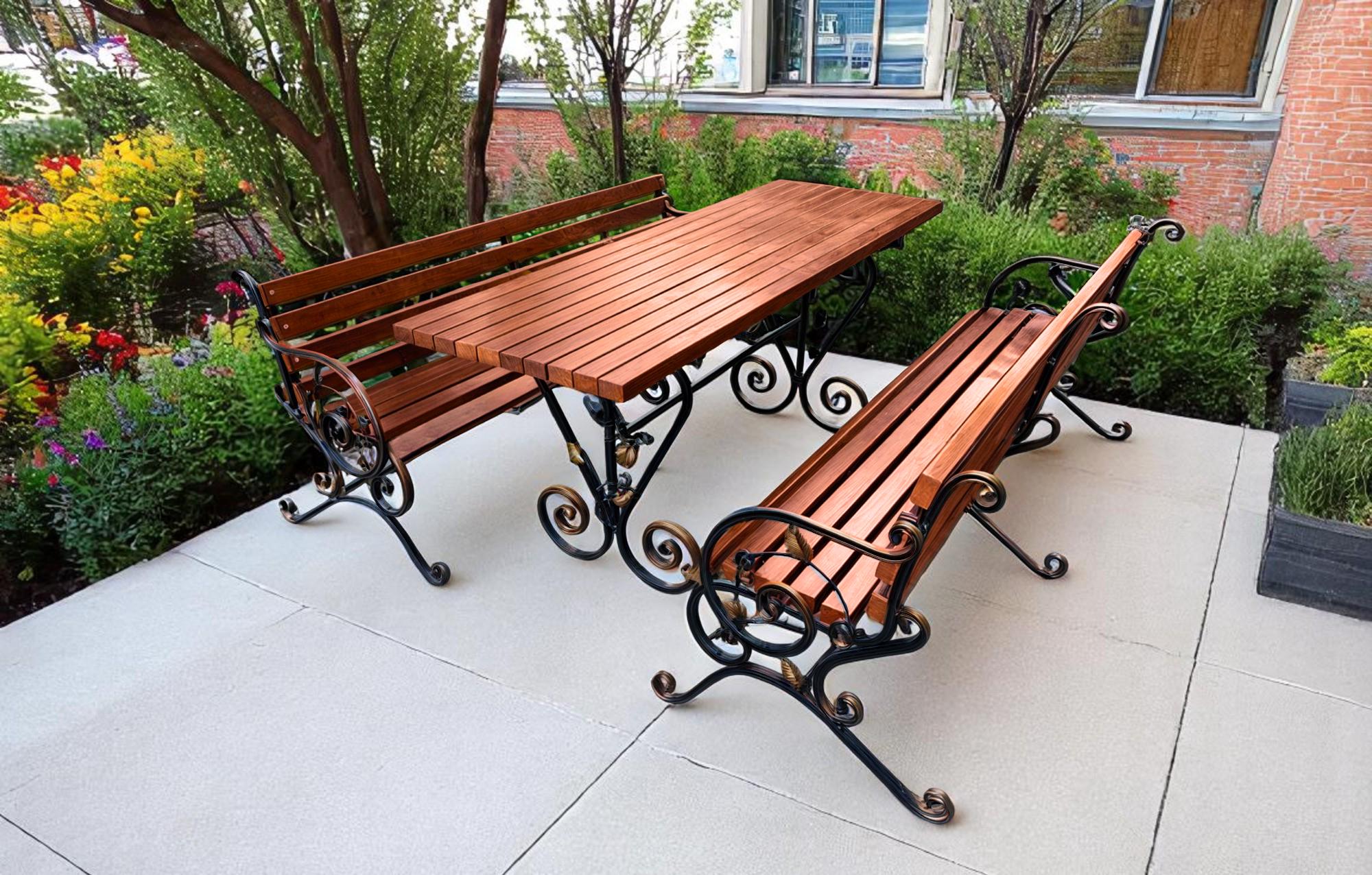 Скамейка садовая кованая Tobi Sho Камелия с подлокотниками 130 см Макасар - фото 4