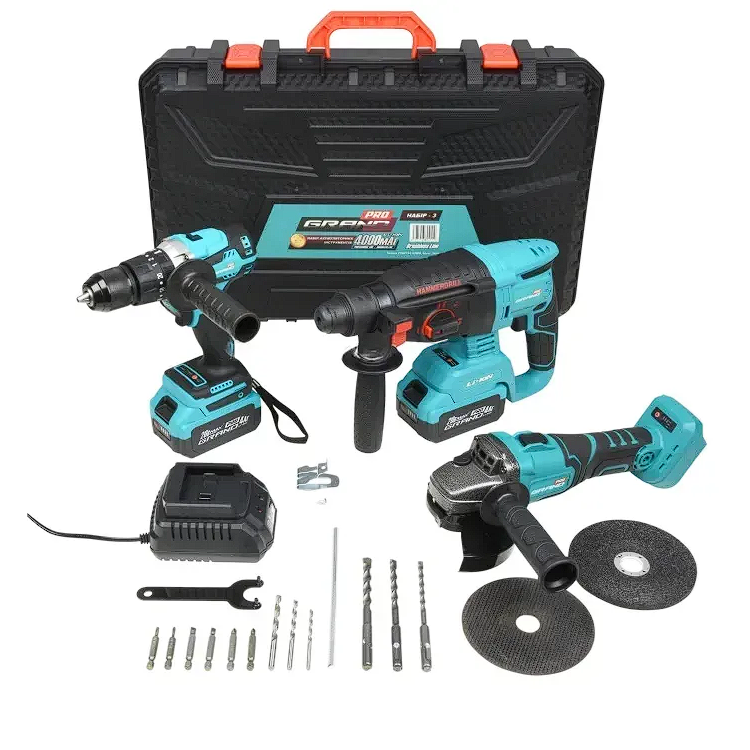 Набор инструментов аккумуляторных Grand №3 болгарка/шуруповерт/перфоратор (6192)