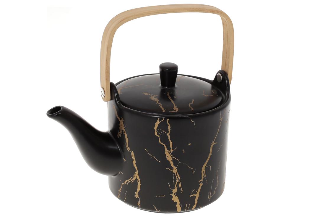 Чайник фарфоровый с бамбуковой ручкой BonaDi 800 мл Мраморная Роскошь (805-714)