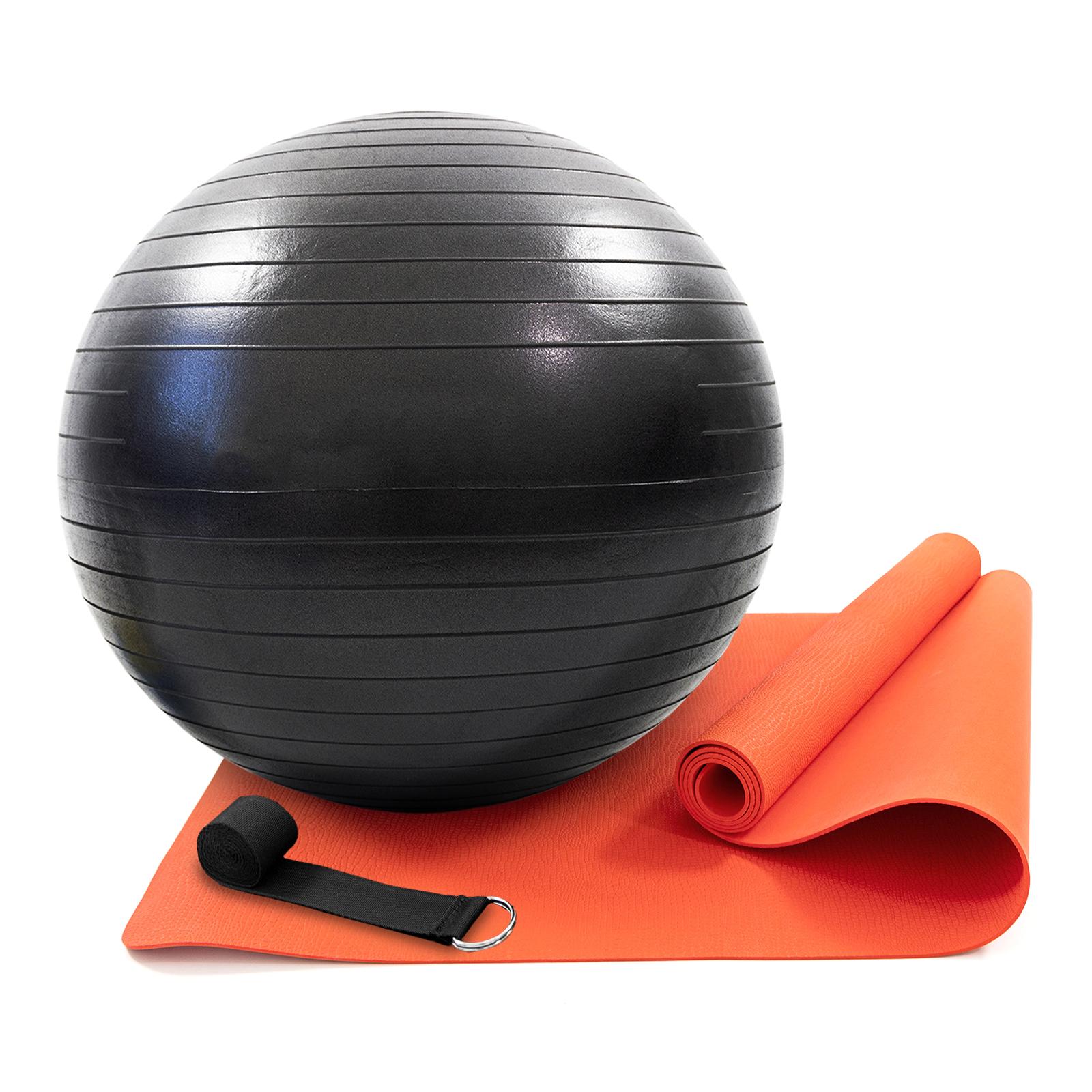 Коврик для йоги и фитнеса OSPORT Set 96 фитбол 75 см и ремнем для растяжки и йоги Красно-черный (n-0126)