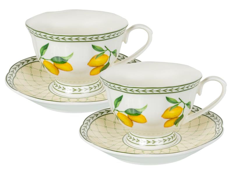 Набір чайних чашок Lefard Амальфі Лимон порцелянових з блюдцем на 2 персони 220 мл (922-089)