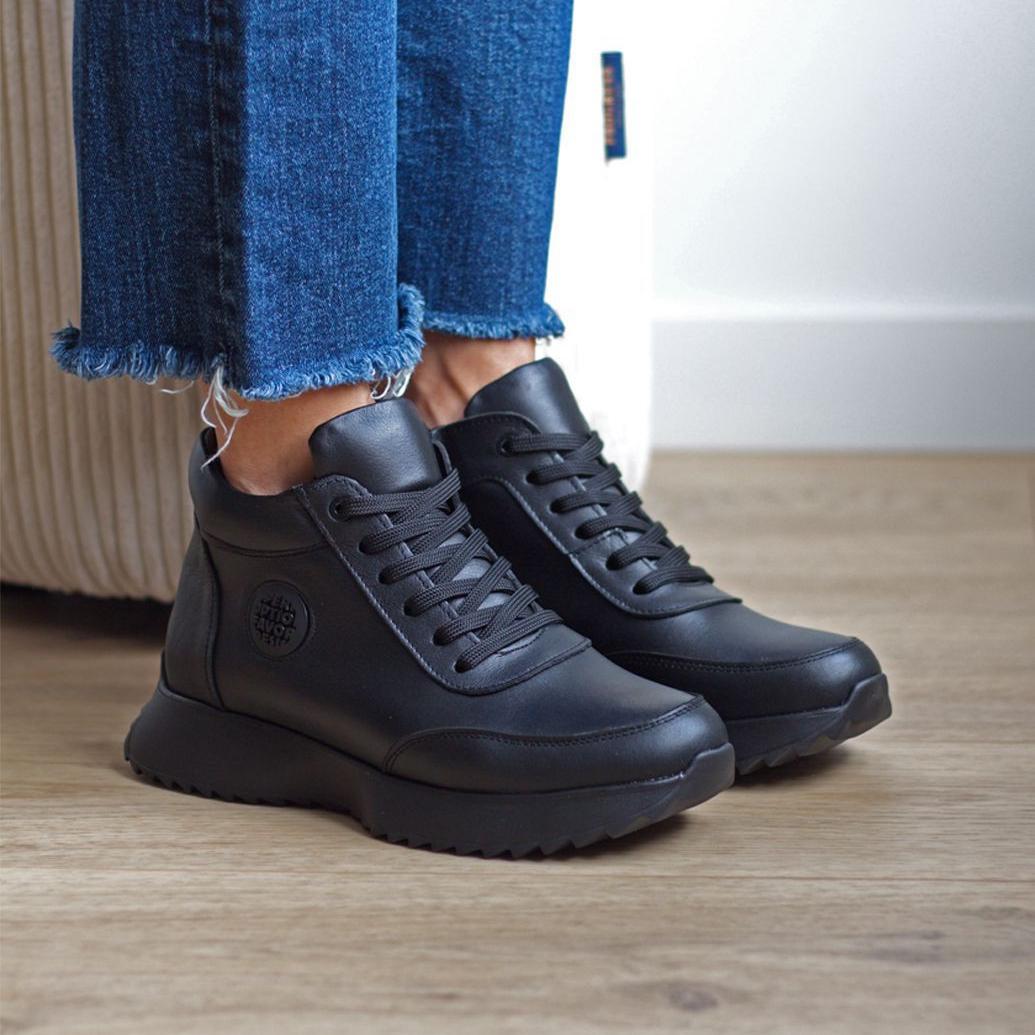 Кроссовки женские осенние из натуральной кожи внутри байка на легкой и удобной подошве р. 37 Черный