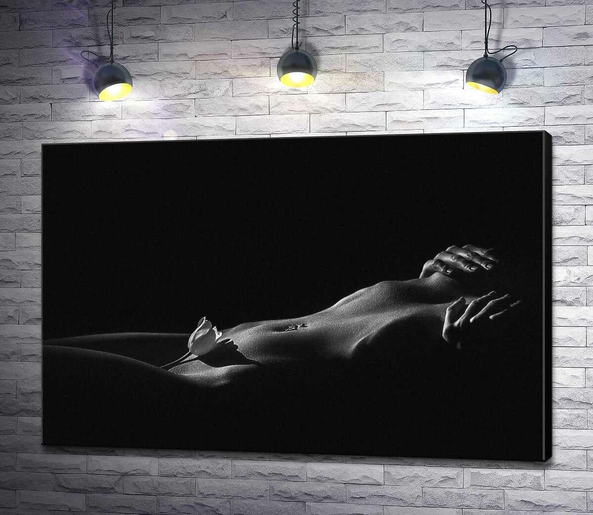 Картина ArtPoster Нежный тюльпан лежит на соблазнительных изгибах женского живота 100x67 см Модуль №1 (003062)