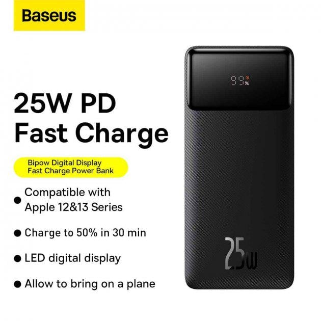 Портативний акумулятор Baseus Bipow Digital Display 20000 mAh 25W QC3.0 PD Black (PPBD020301) - фото 7