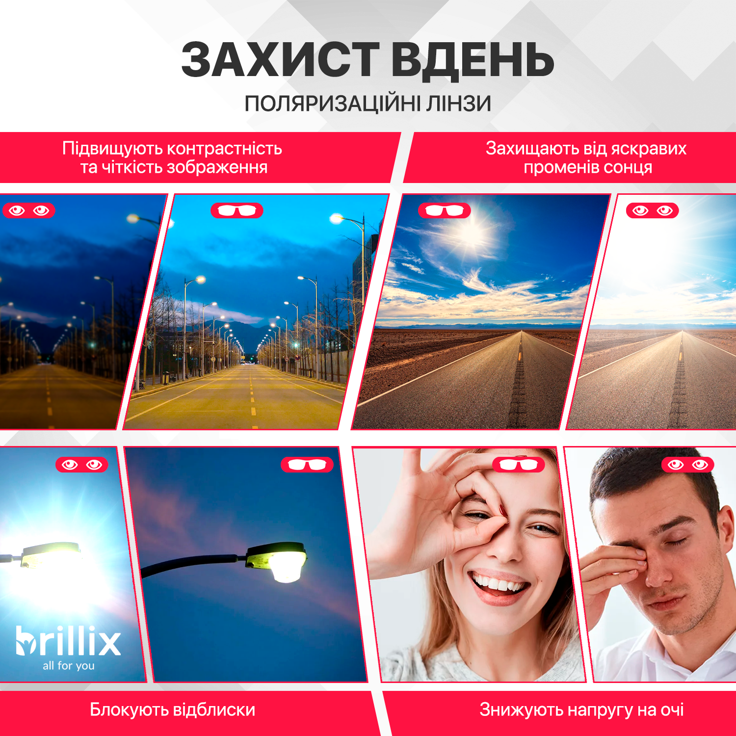 Окуляри для водіїв поляризаційні антиблік Brillix для нічної та денної їзди з чохлом (BRL-012) - фото 4