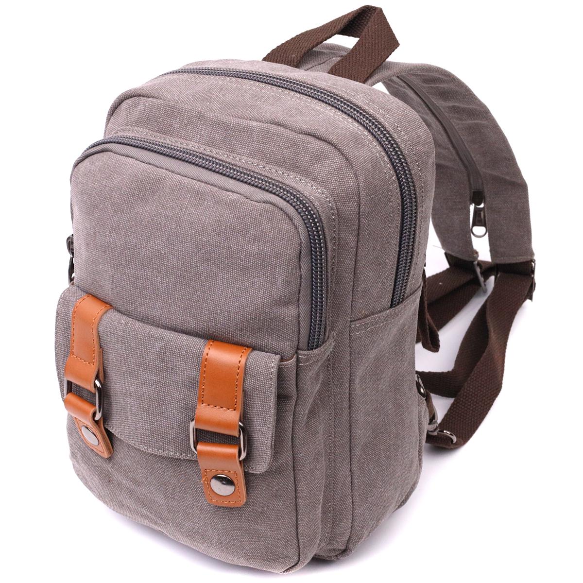 Сумка-рюкзак Vintage Backpack 22161 из плотного текстиля 2 отделения Серый