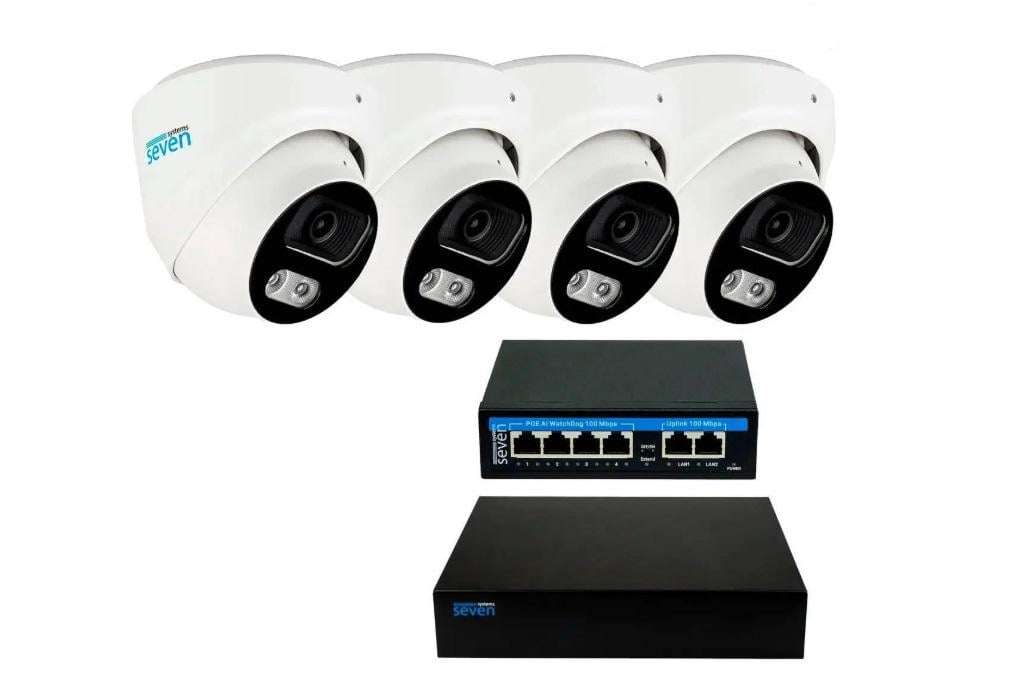 Комплект видеонаблюдения SEVEN IP-7215W4-5MP на 4 купольные 5 Мп IP-камеры