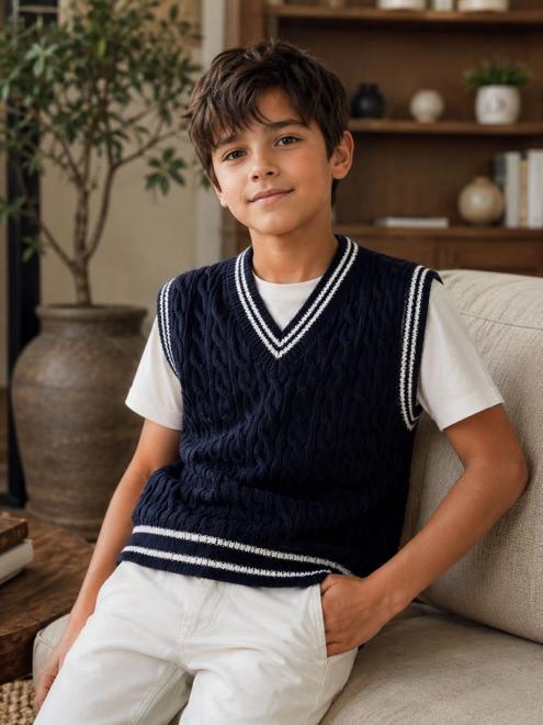 Жилетка в'зана ART KNIT в коси 140/146 см Синій (46084)