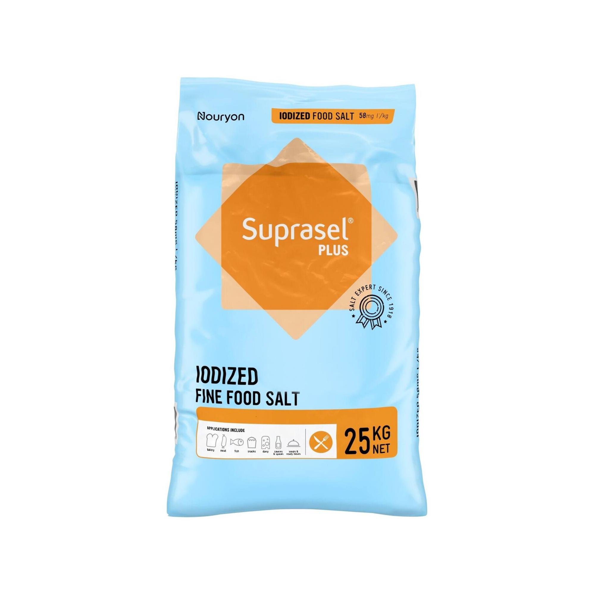 Йодована харчова сіль дрібного помелу Suprasel Plus Iodized 25 кг