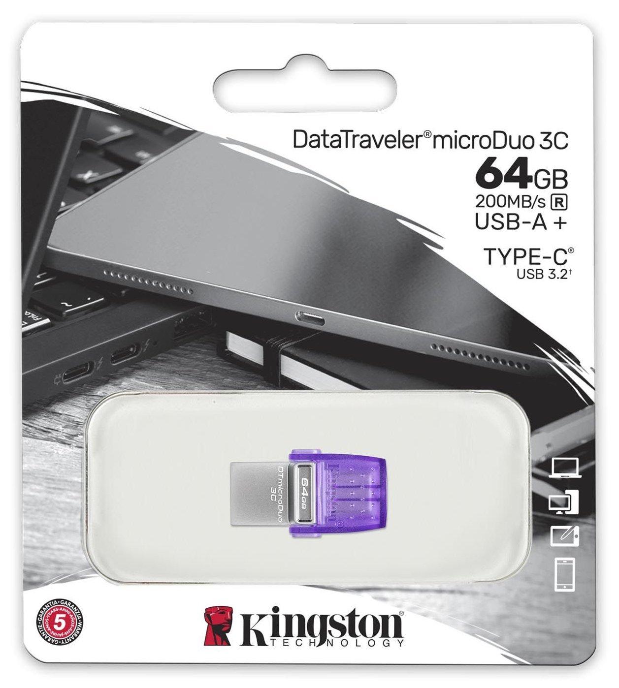 Флэш-память USB Kingston DataTraveler microDuo 3C 64 Гб USB-A/USB-C (DTDUO3CG3/64GB) - фото 5 Флэш-память USB Kingston DataTraveler microDuo 3C 64 Гб USB-A/USB-C (DTDUO3CG3/64GB) - фото 5