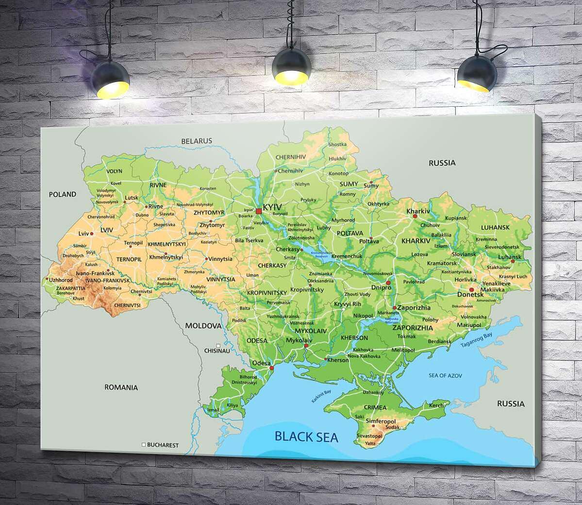 Картина ArtPoster Загальна фізична карта України 130x94 см Модуль №1 (003798) - фото 1