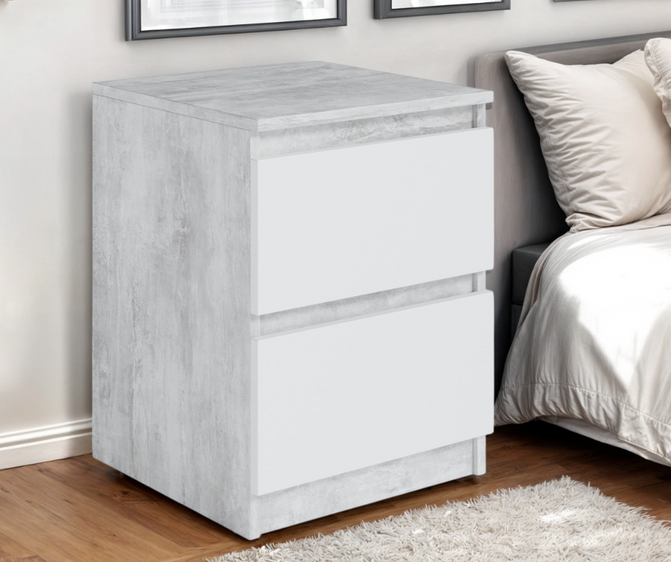 Тумбочка прикроватная Tobi Sho Lea T-225 с двумя ящиками для спальни 400х500х400 мм Бетон/Белый