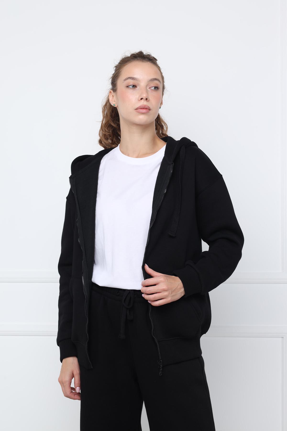 Толстовка на молнии женская Yuki ЦБ-00296041 р. 48 Черный (SKT001316450)