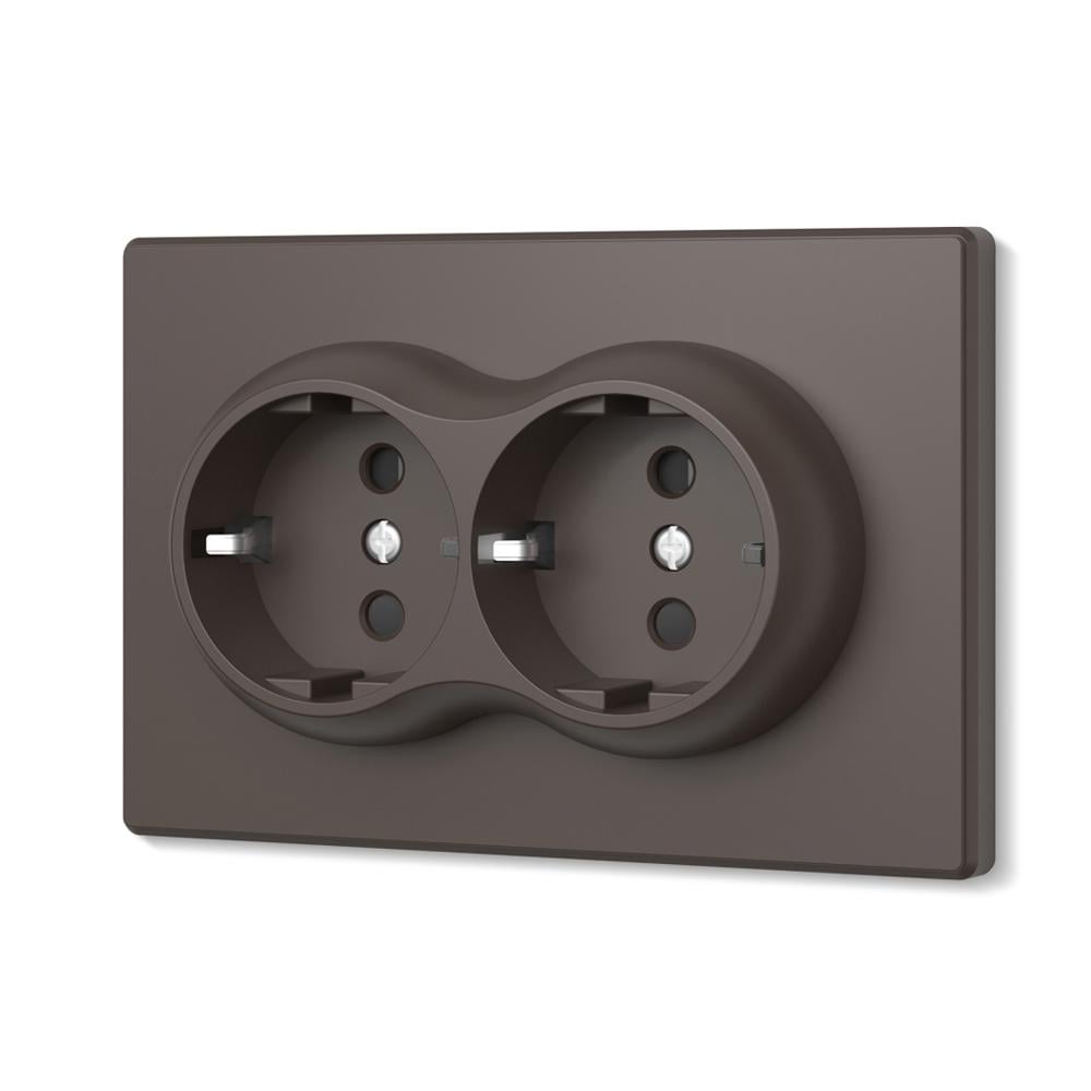 Розетка двойная Vіdeх Nota с заземлением со шторками Мокко (31588031)