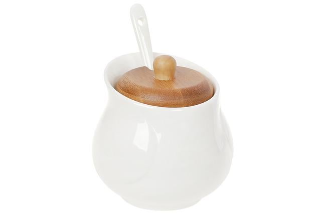 Сахарница BonaDi Naturel 250мл 938015 с ложкой и бамбуковой крышкой (100536)