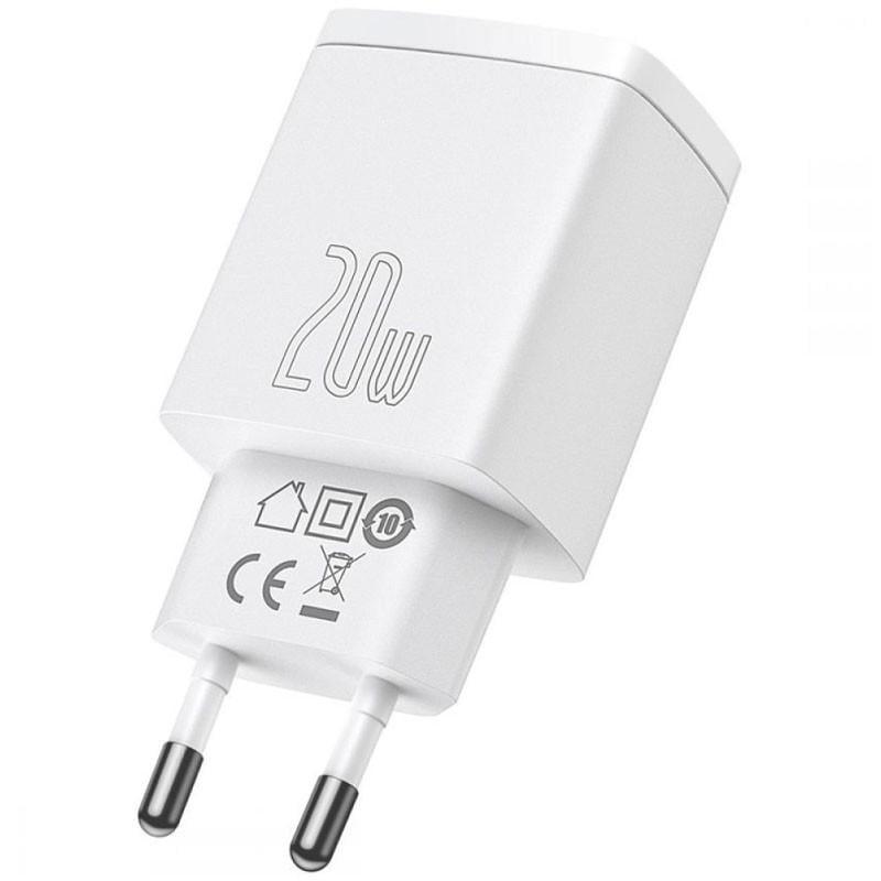 Зарядний пристрій мережевий BASEUS Compact Quick Charger 20W QC/PD 1USB-A/1C CCXJ-B White (00000048312_2)