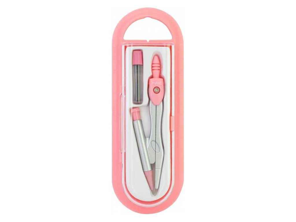 Циркуль MAXI MX81471 2 предмета пенал с линейкой по периметру Розовый