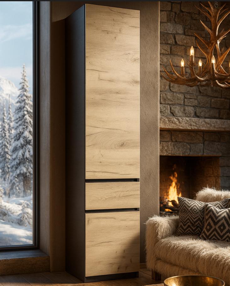 Шафа пенал Мастер Форм Брайт телескопічні напрямні 400х520х2000 мм Венге магія/Дуб крафт білий